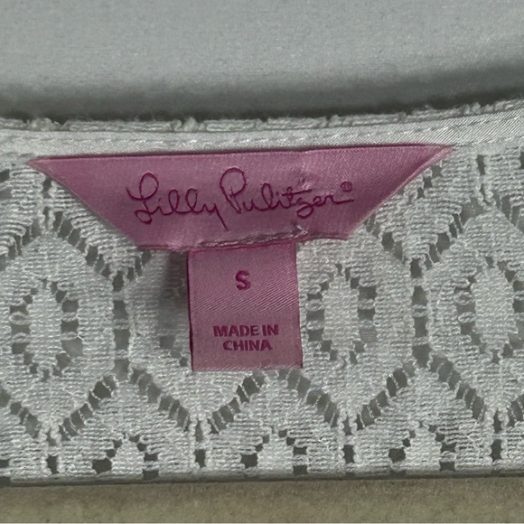 Lilly Pulitzer Inez White Eyelet Lace Diamond Geo Lace Resort Romantic Top Sz S - Picture 4 of 13